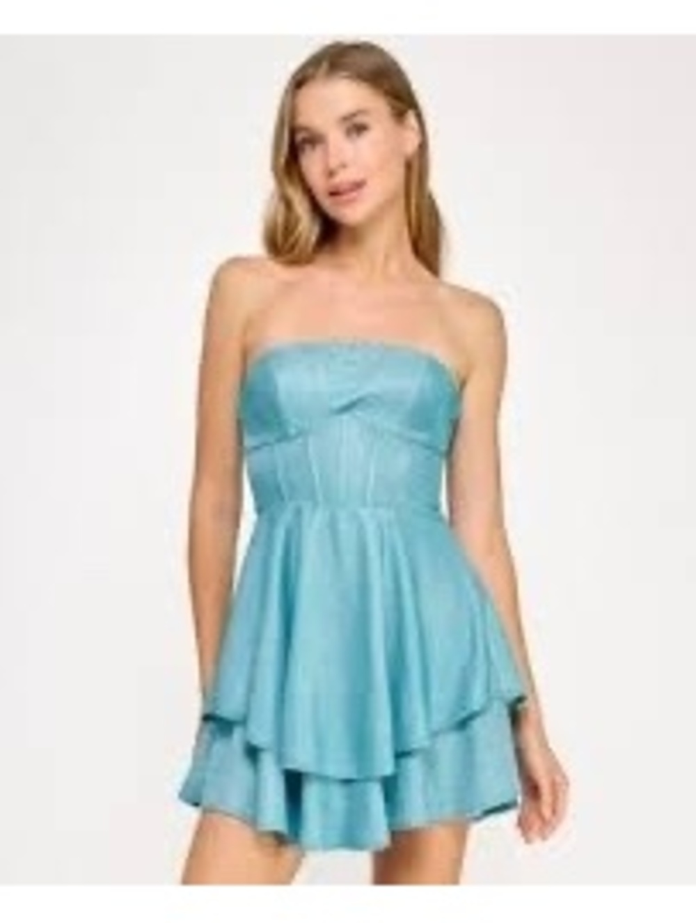 Juniors 11/12 B Darlin Seafoam Strapless Tiered Shimmer Dress